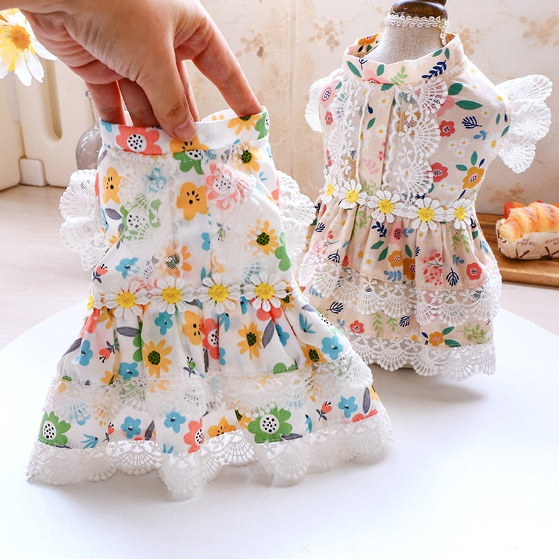 Floral Lace Design Dog Cat Dress