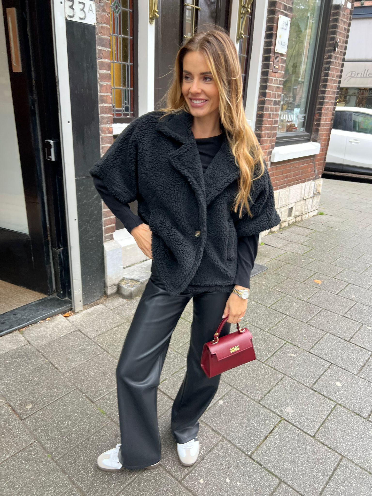 Teddy Poncho Jacket Black
