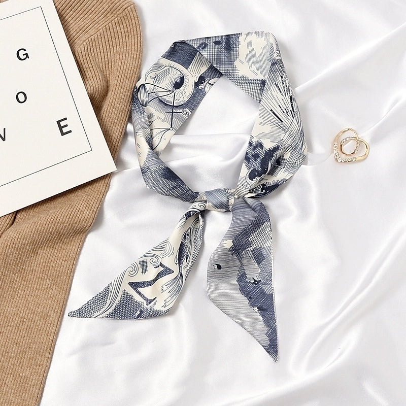 Women's Sweet Color Block Satin Printing Silk Scarf