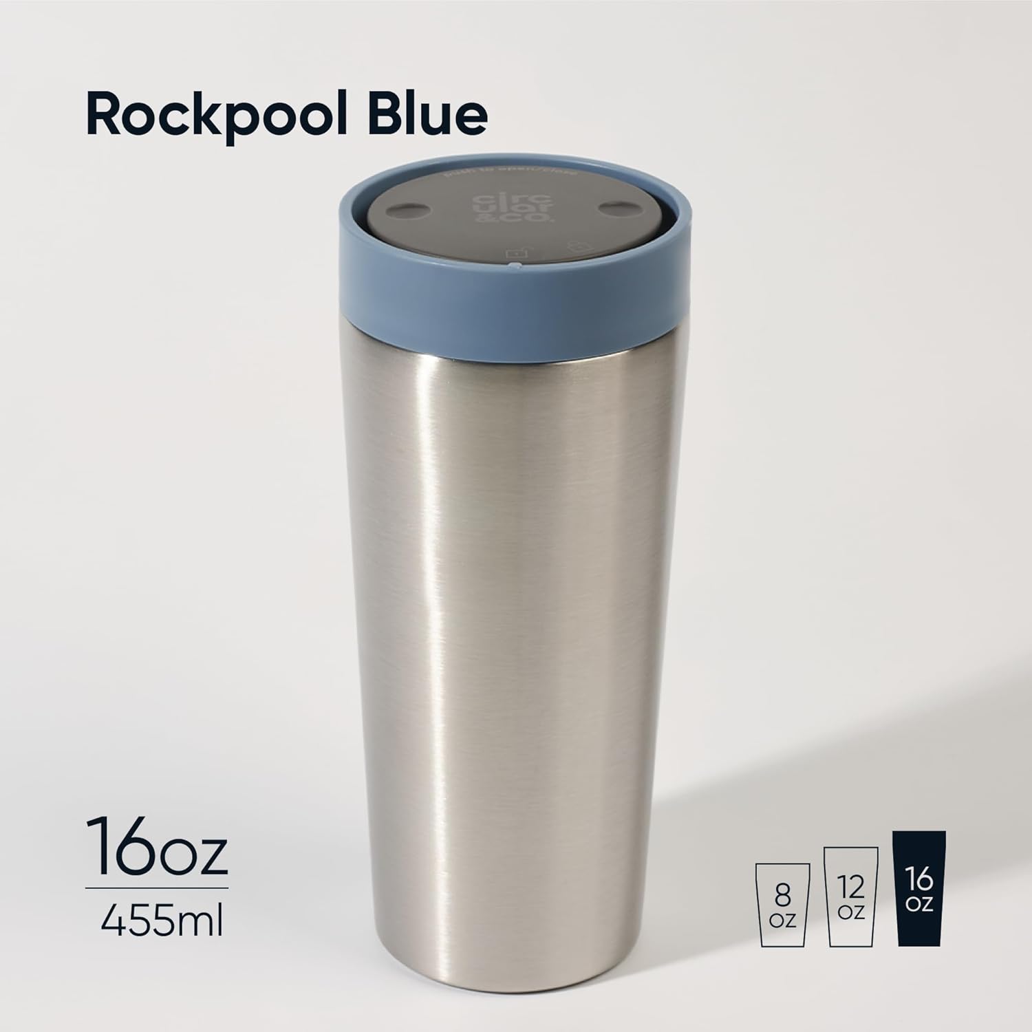 Circular & Co Thermal Stainless Steel Travel Mug - 8oz/227ml - Insulated Reusable Coffee Cup - 100% Leakproof & Lockable - 6 Hours Hot/Cold - Push Top, One Hand Open, 360 Drinking Coffee Tumbler
