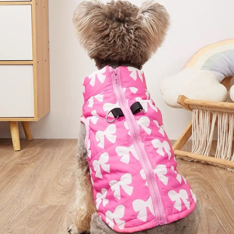 Bowknot Printed Warm Pet Jacket Vest