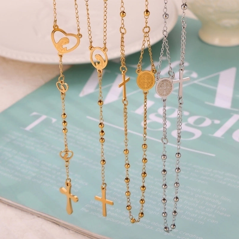 304 Stainless Steel 18K Gold Plated Casual Retro Minimalist Plating Cross Round Heart Shape Long Necklace