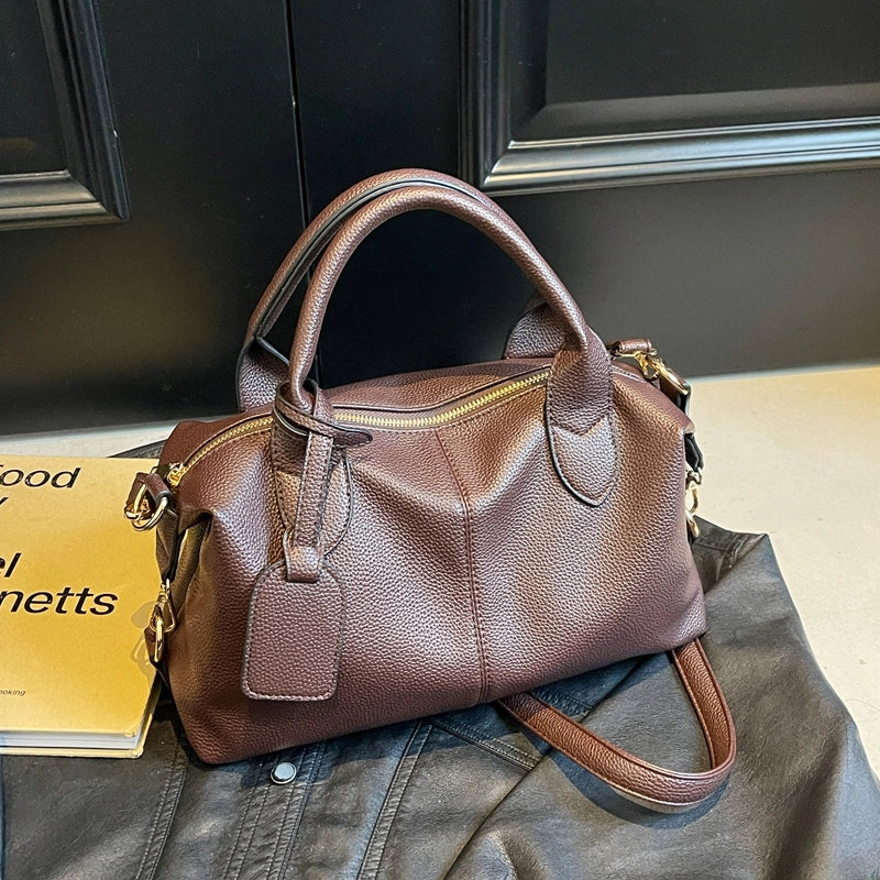 Women's Pu Leather Solid Color Classic Style Pillow Shape Zipper Shoulder Bag