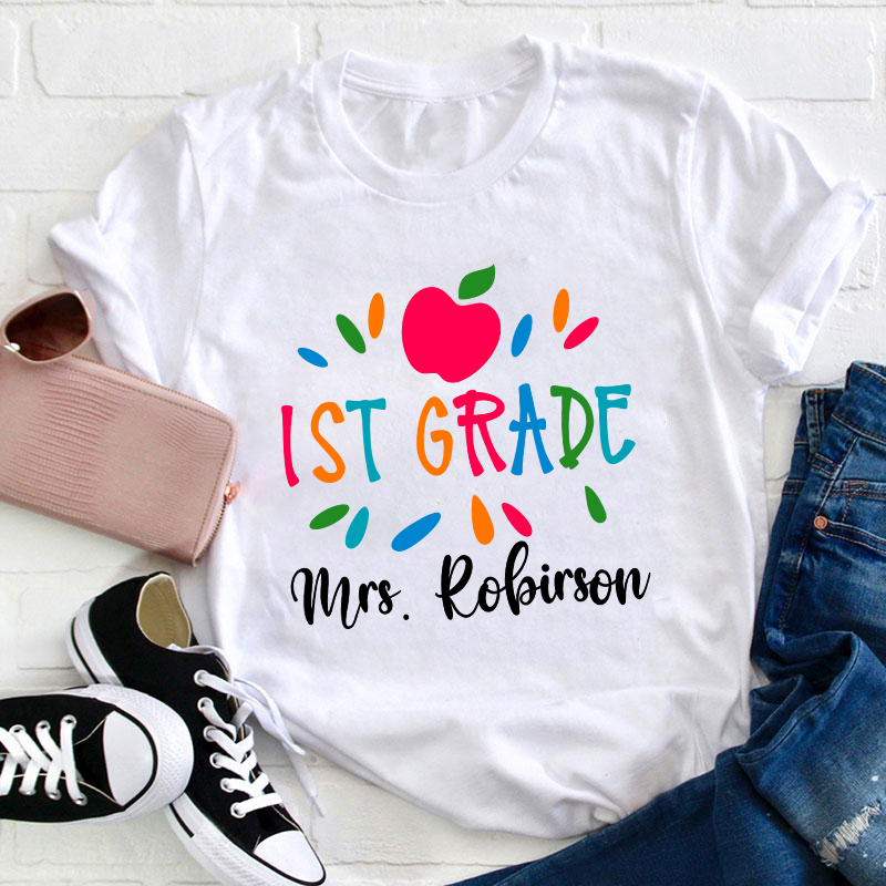 Personalized Grade And Name Apple Teacher T-Shirt