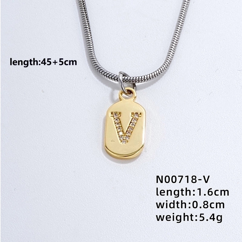 304 Stainless Steel Titanium Steel Gold Plated Minimalist Plating Chain Inlay Letter Zircon Pendant Necklace