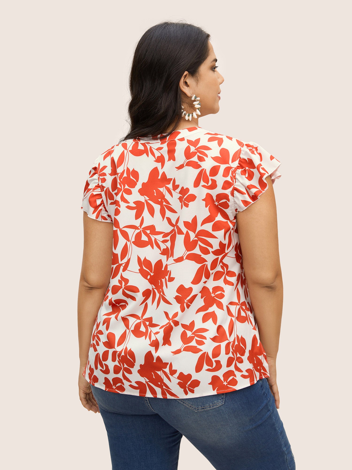 Silhouette Floral Print Notched Collar Pleated Blouse