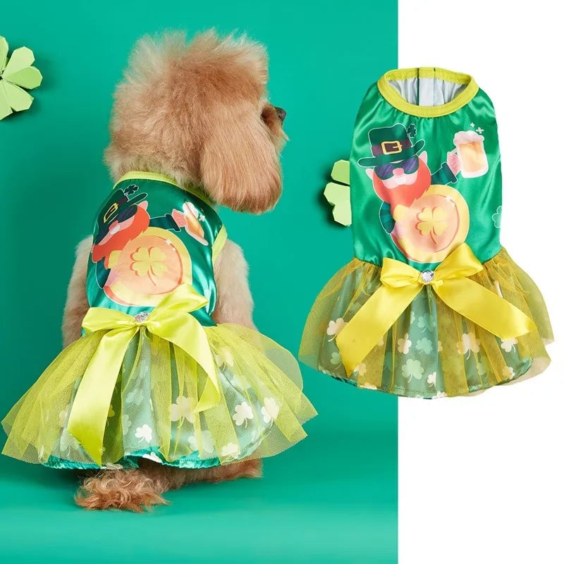Casual Polyester St. Patrick Letter Stripe Bowknot Pet Clothing