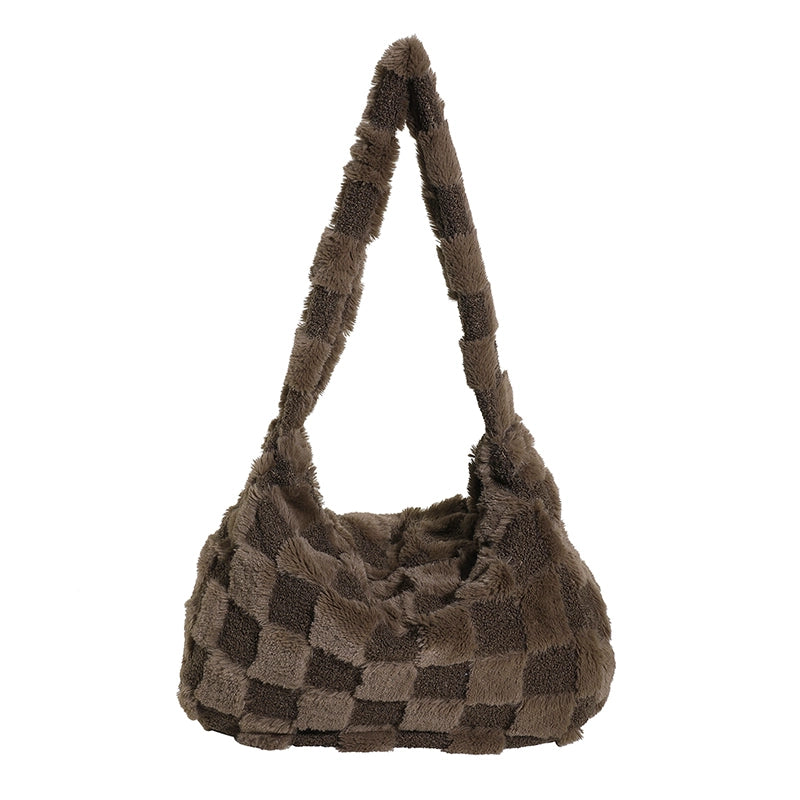 Women's Autumn&winter Plush Color Block Streetwear Square Zipper Shoulder Bag Underarm Bag