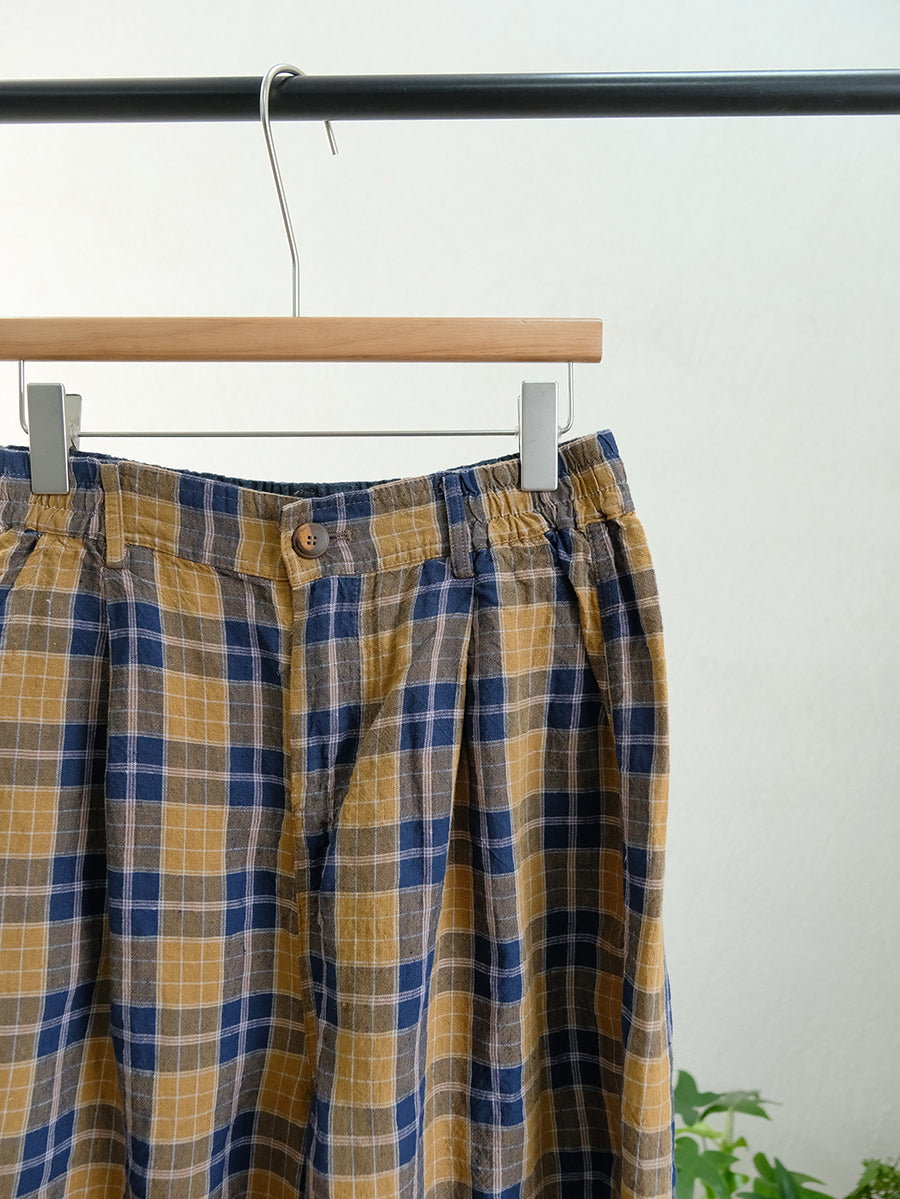 Women Summer Vintage Plaid Linen Wide-leg Pants