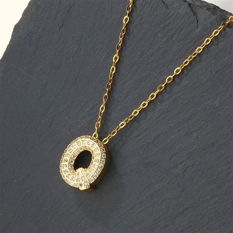 Copper 18K Gold Plated Casual Minimalist Inlay Letter Zircon Pendant Necklace