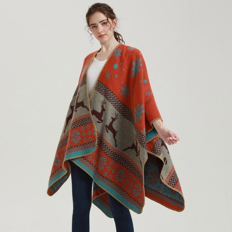 Women's Streetwear Snowflake Deer Imitation Cashmere Shawl