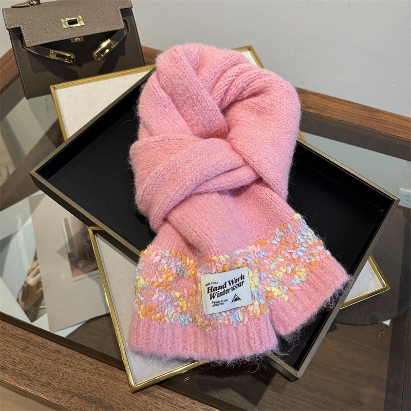 Women's Cute Lady Letter Solid Color Knit Scarf