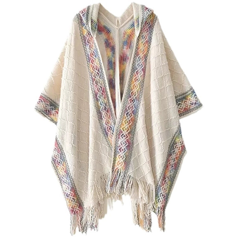 Women's Vintage Style Plaid Solid Color Imitation Cashmere Tassel Shawl