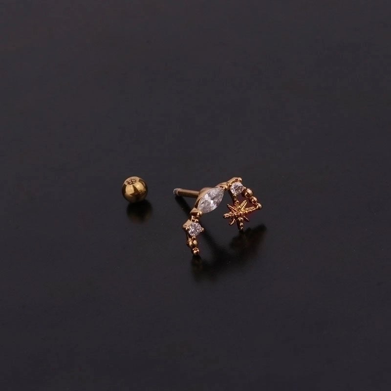 Ear Cartilage Rings & Studs Flower 316L Stainless Steel  Copper Inlaid Zircon