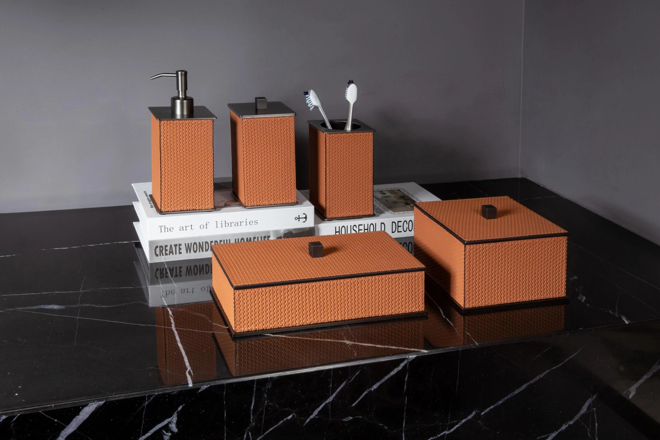 modern luxury leather  bathroom accessories set  For home Hotel decoration