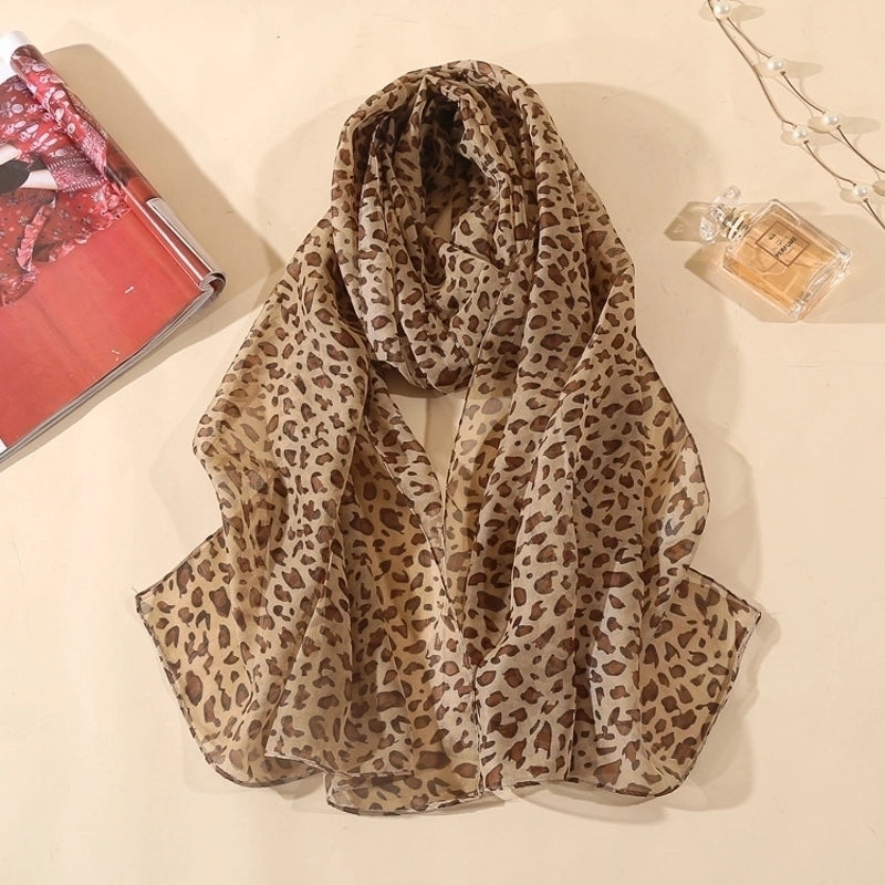 Sand Scarf Summer Small Scarf Dual-use Small Scarf Classic Leopard Chiffon Scarf Women Thin Shawl