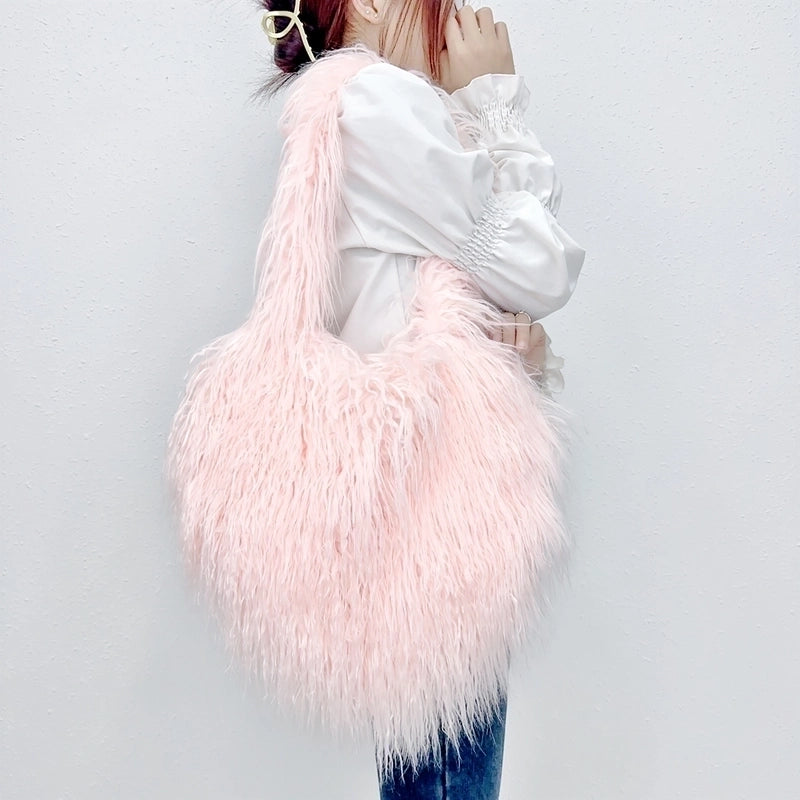 Women's Medium Winter Spring Autumn Tan Wool Streetwear Heart-shaped Bag