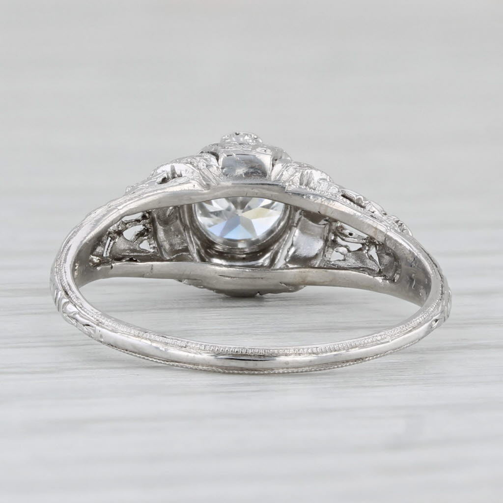 Art Deco 0.51ct Round Diamond Solitaire Engagement Ring Platinum Size 6