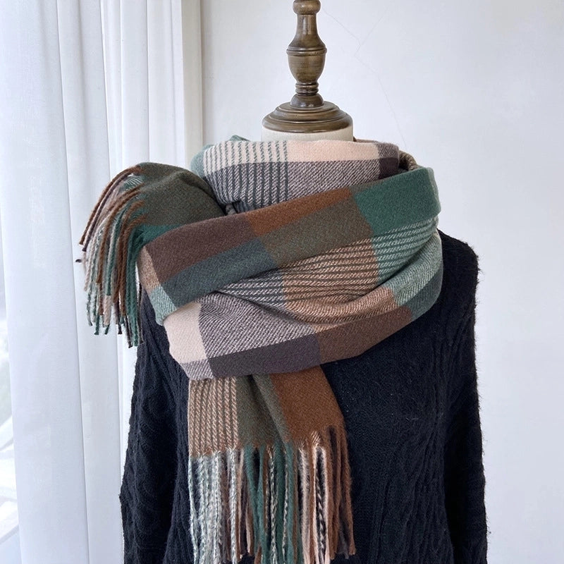 Women's Casual Minimalist Streetwear Lattice Imitation Cashmere Tassel Scarf