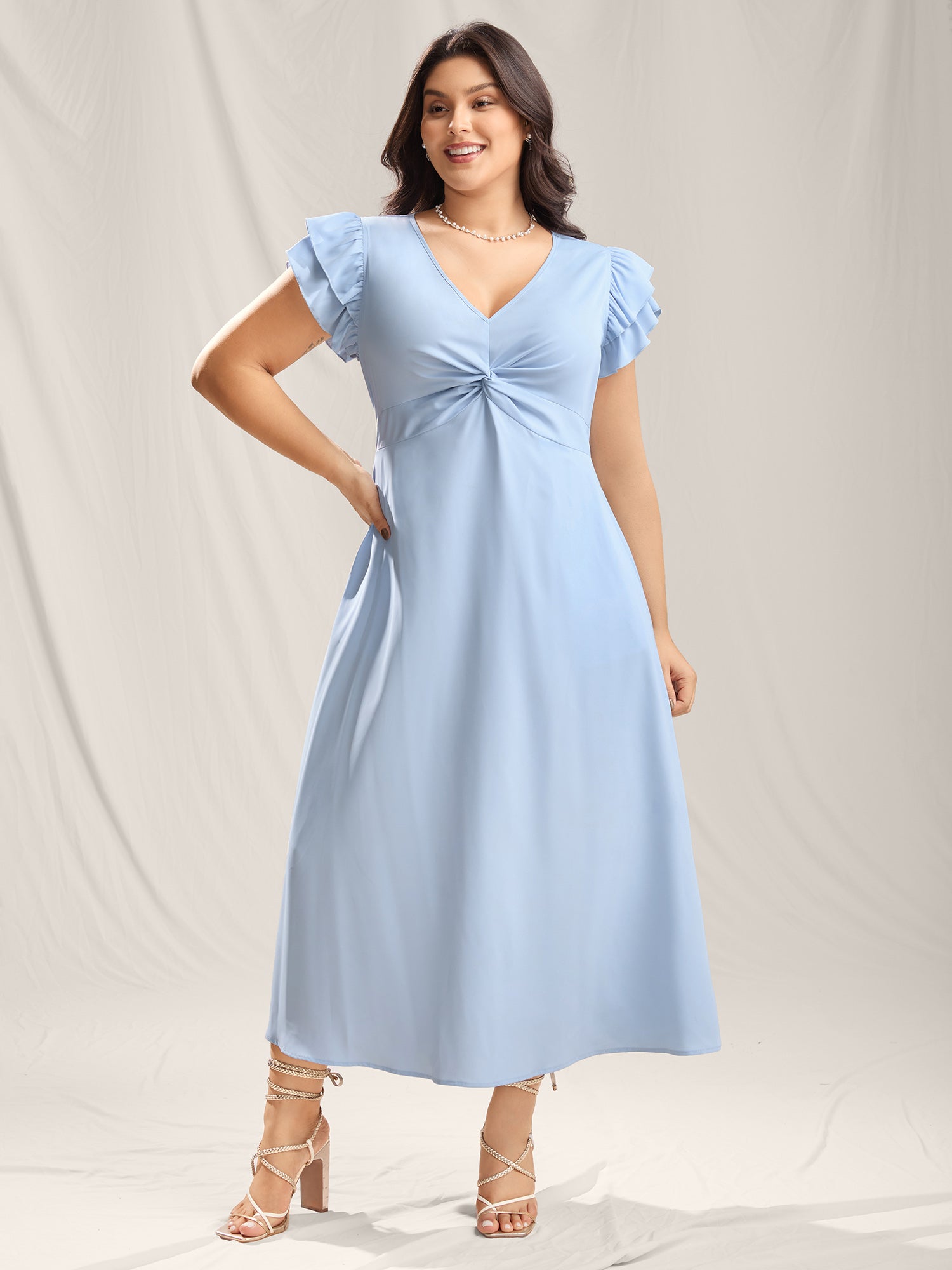 Twist Front Woven A-Line Midi Dress