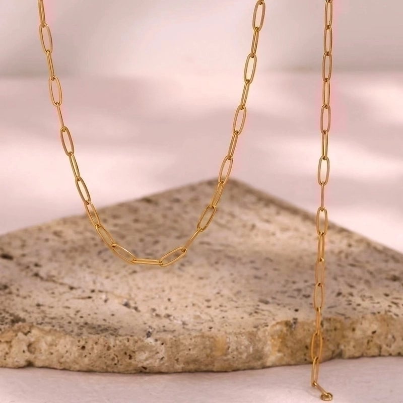 Minimalist Solid Color Stainless Steel 18k Gold Plated Bracelets Necklace