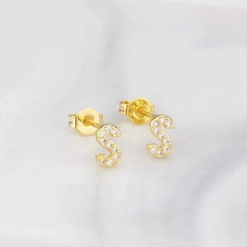 1 Pair Fashion Letter Inlay Copper Zircon Gold Plated Ear Studs