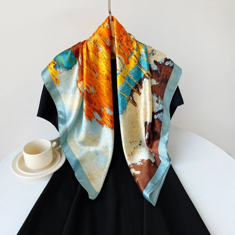 Women's Casual Printing Forest Satin Silk Scarf Kerchief Shawl