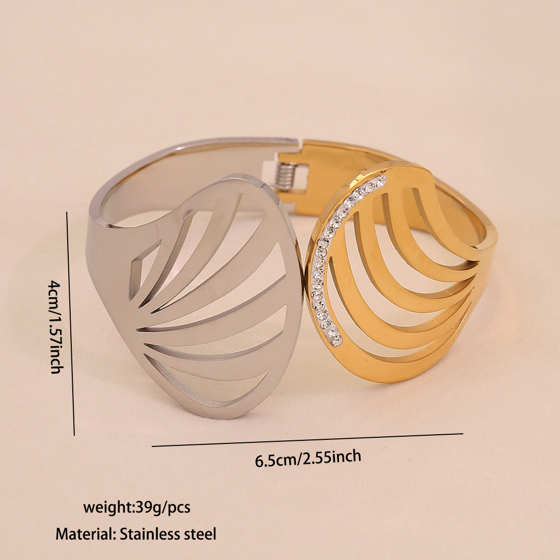 Gold And Gold Double Hollow Bracelet Exaggerated Geometric Stainless Steel Jewelry B627