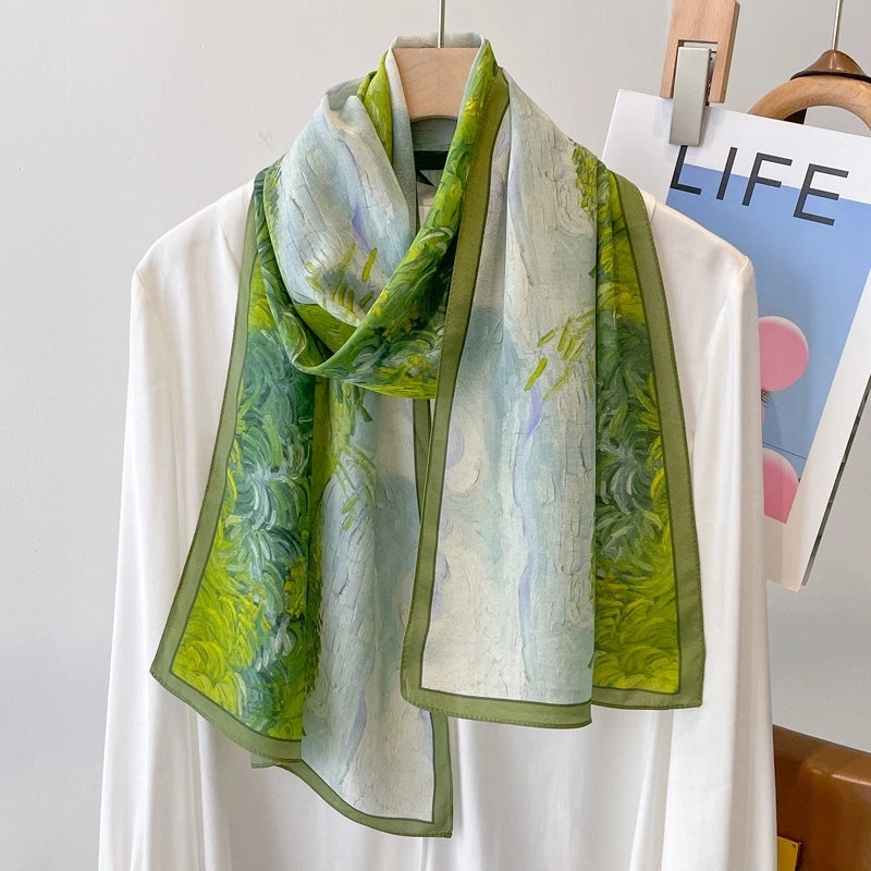 Women's Elegant Minimalist Color Block Silk Printing Silk Scarf