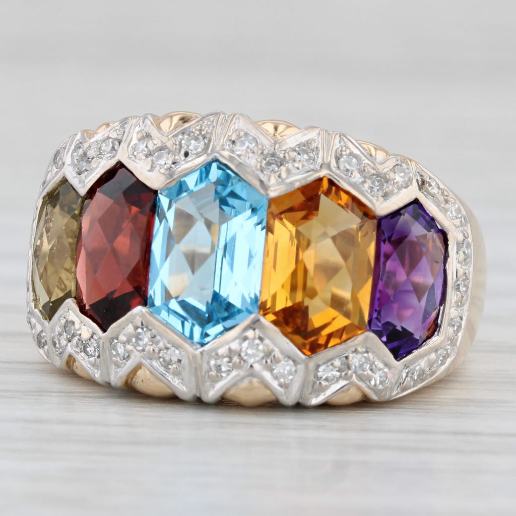 5.25ctw Gemstone Diamond Ring 14k Gold Size 7 Amethyst Topaz Garnet Quartz