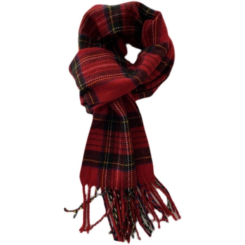 Red Plaid Scarf Autumn And Winter Short Casual Plaid Cashmere Scarf For Women