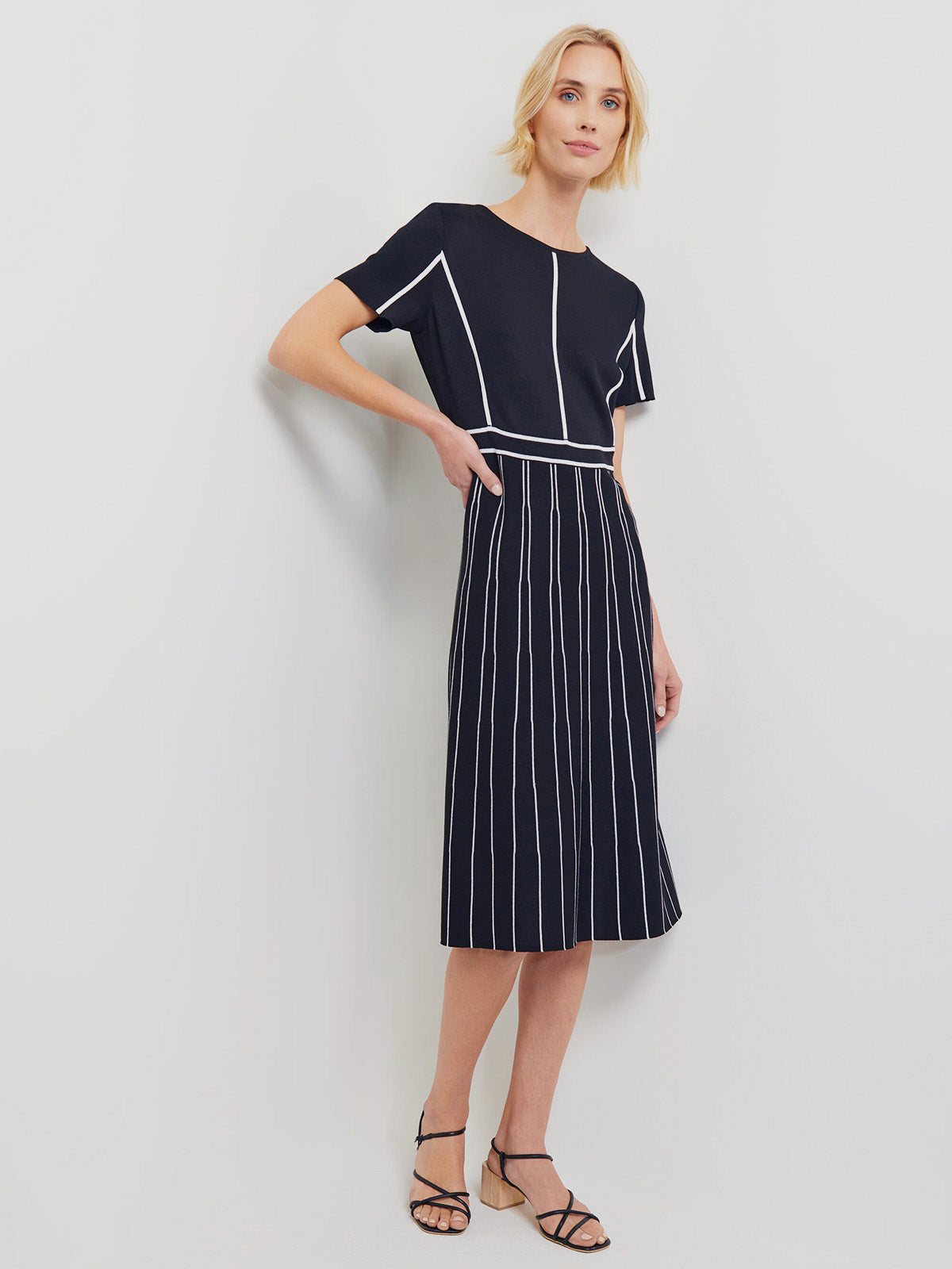 Contrast Stripe A-Line Soft Knit Dress - Modern Fit