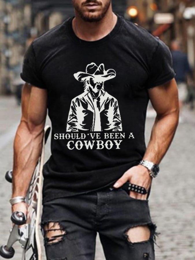 Men's Should've Been A Cowboy RIP Keith Country Music Printed Casual T-Shirt