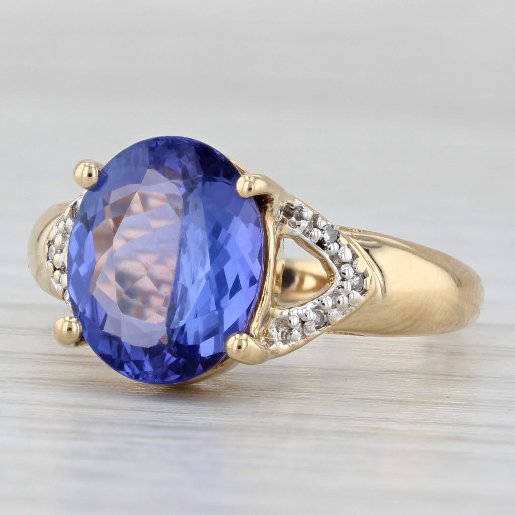 3.22ct Oval Tanzanite Diamond Ring 18k Yellow Gold Size 6.75