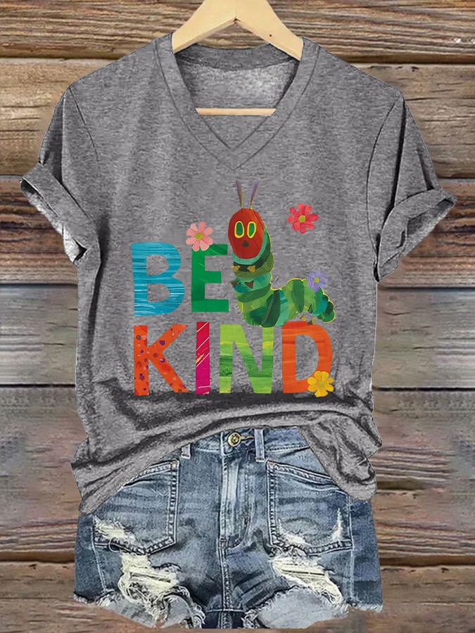 Women's Be Kind Printed Casual V-Neck T-Shirt