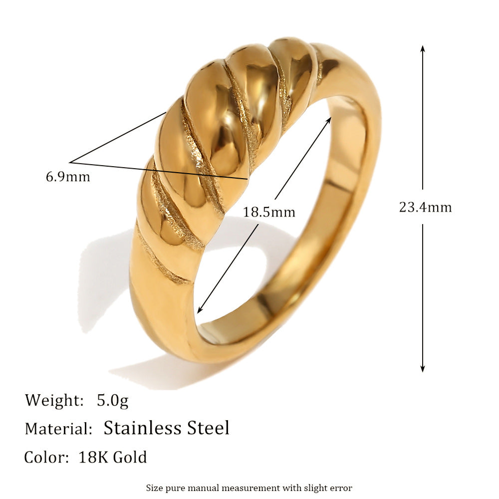 Fashion Retro Personality Bead Chain Jewelry Stainless Steel Plated 18K Gold Middle Thread Ring Female