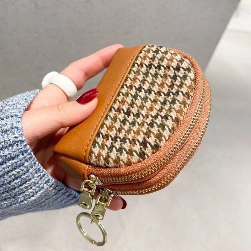 Unisex Houndstooth Pu Leather Zipper Wallets