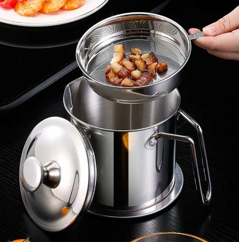 Stainless Steel Kitchen Oil Filter Pot With Tray