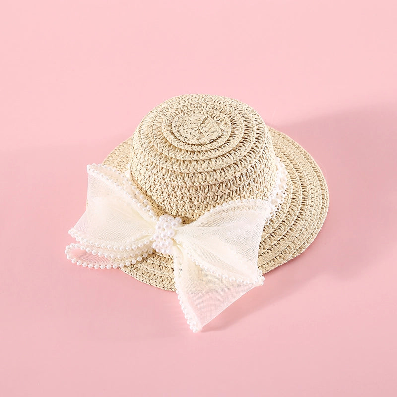 Pet Woven Adjustable Pearl Flower Lace Bow Daisy Ball Cat Dog Straw Hat