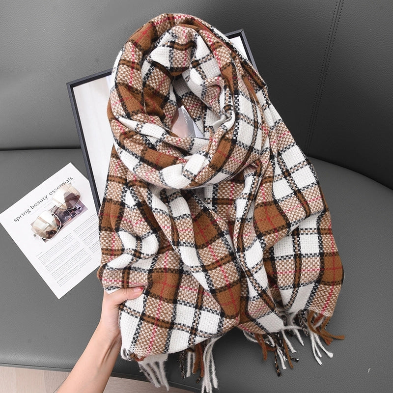 Women's Basic Plaid Polyester Scarf