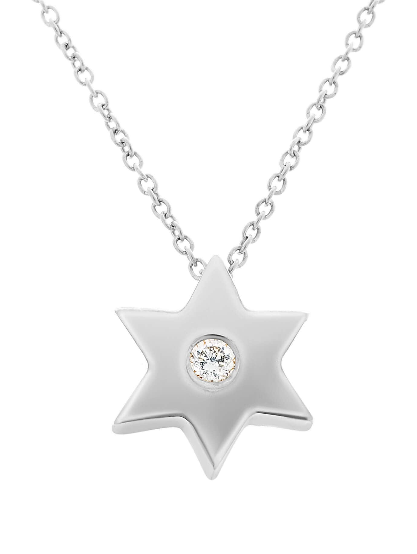 Center Diamond Star of David Necklace in 14k Yellow Gold or White Gold