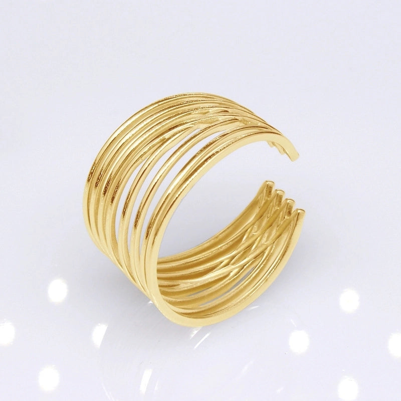 1 Piece Lady Geometric Titanium Steel Plating Open Ring