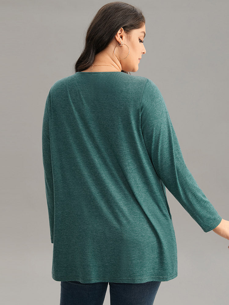 Solid Heather Round Neck Plicated Detail T-shirt