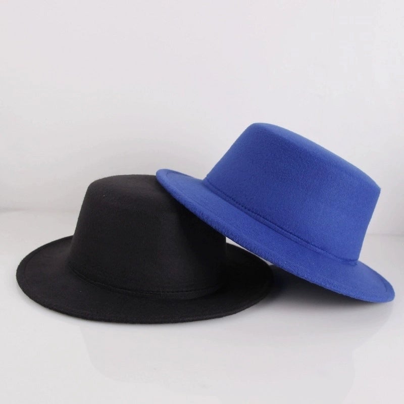 Fashion  Flat Brim Bowler Hat Solid Color Woolen Burger Hat For Men And Women Autumn And Winter Vintage Jazz Hat