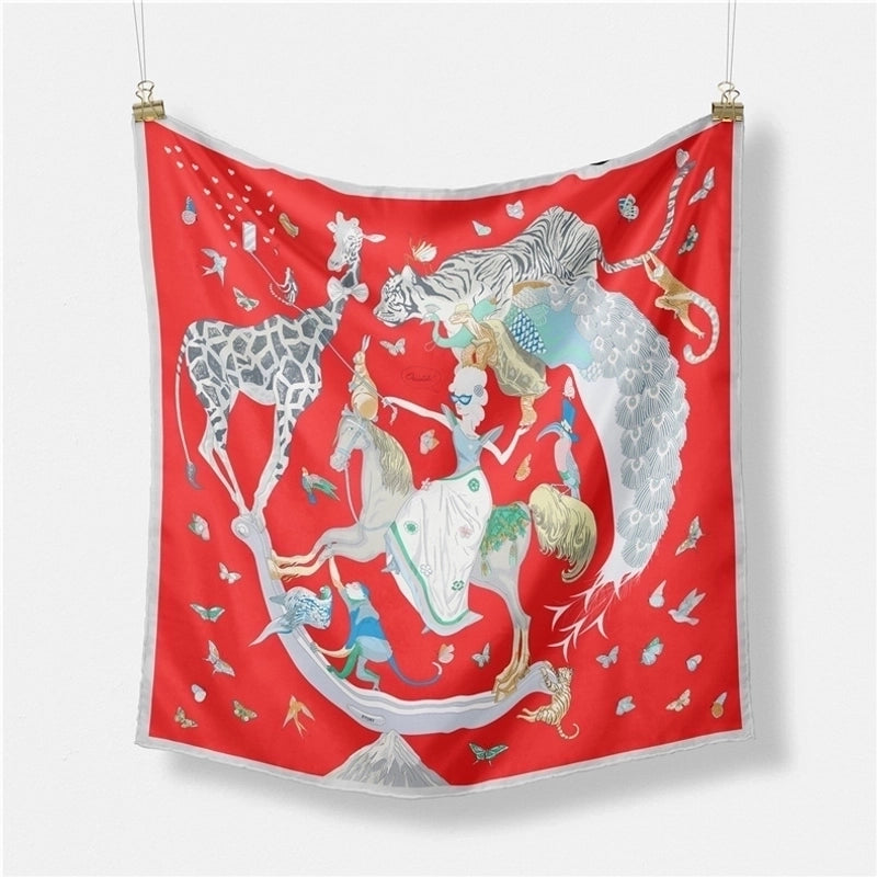 Women's Cartoon Style Animal Cartoon Twill Printing Silk Scarf