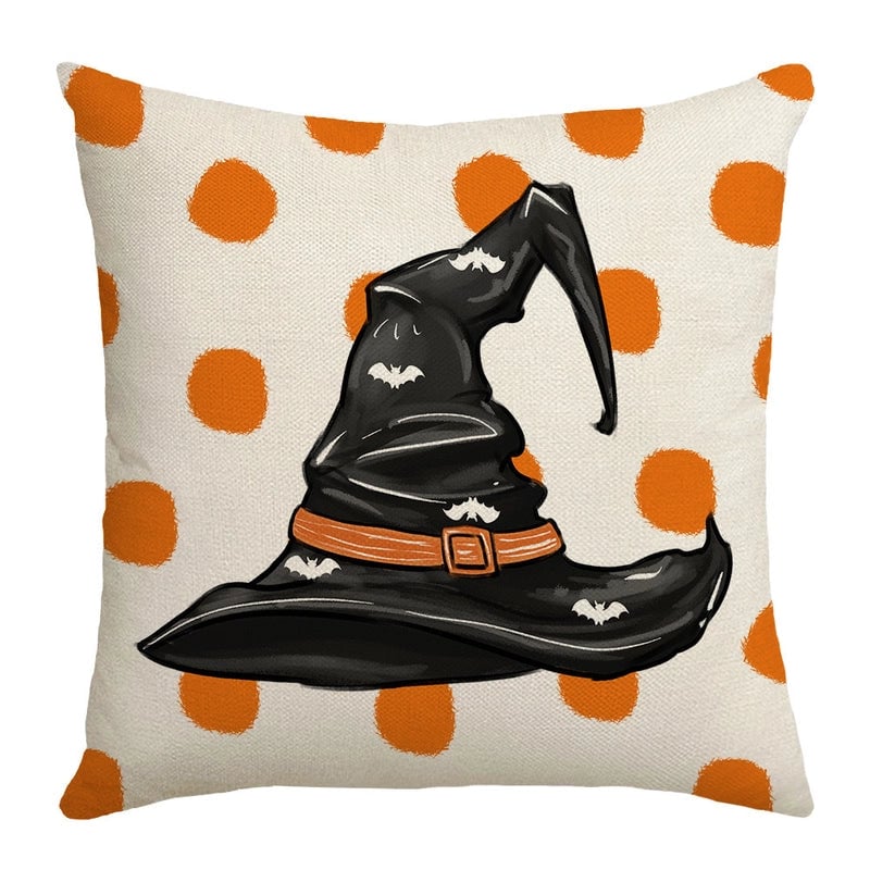 Halloween Minimalist Pumpkin Letter Hat Linen Pillow Cases Couch & Sofa Decor