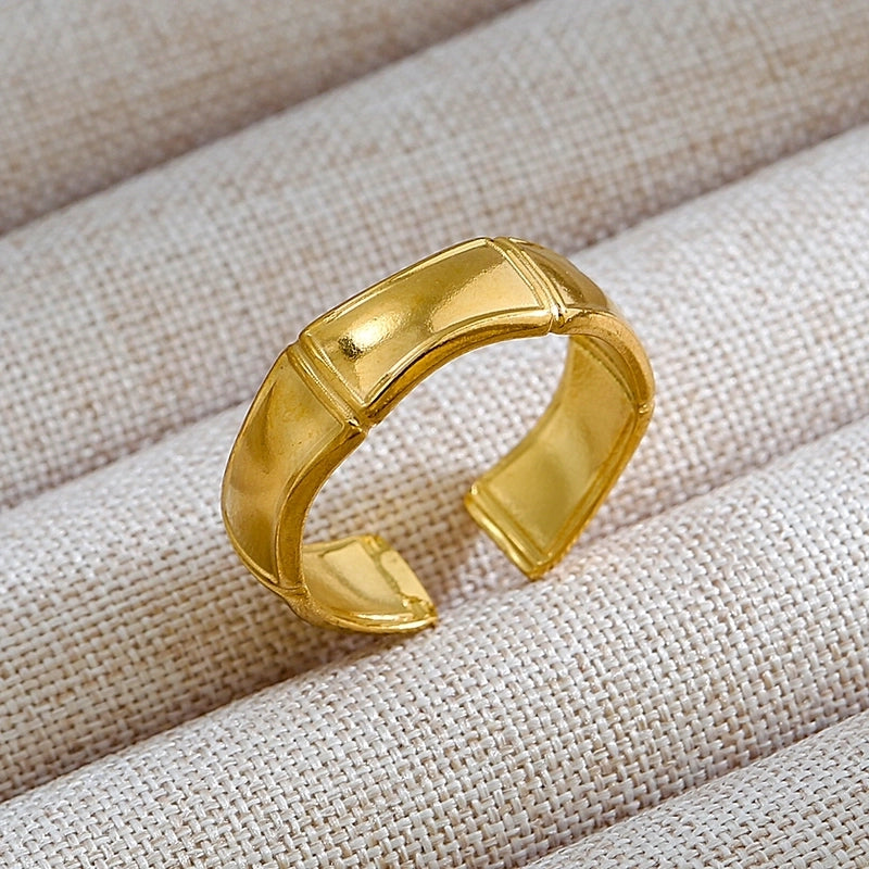 Rock Oversized Leaves Eye Flower 304 Stainless Steel Gem 18K Gold Plated Inlay Open Rings