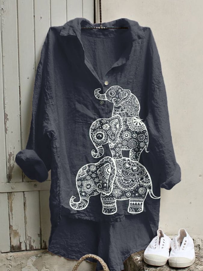 Shirt Female New Shirt. Elephant Printed Long Sleeve Top