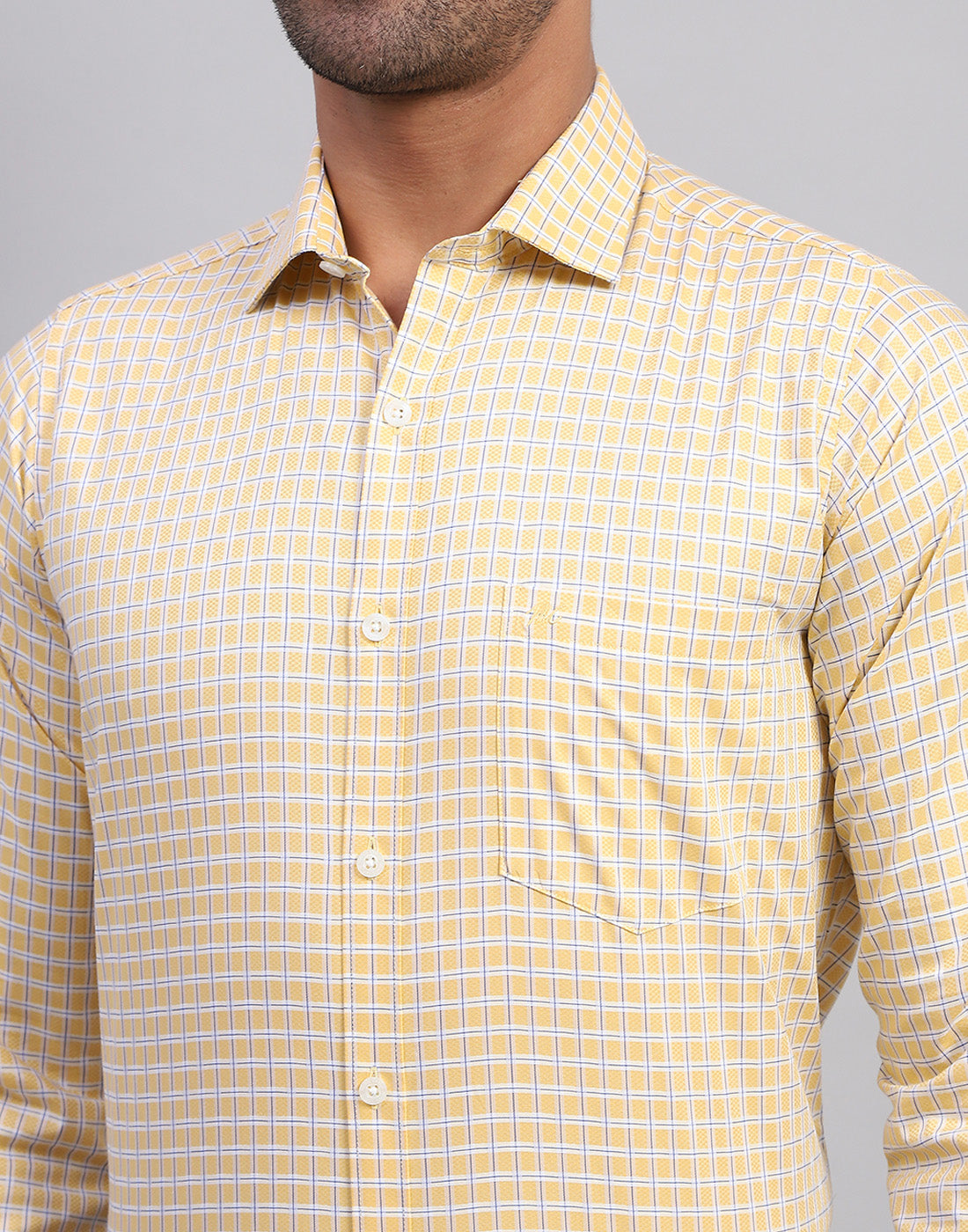 Men Yellow Check Collar Full Sleeve Shirt