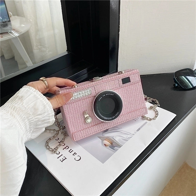 Women's Pu Leather Camera Classic Style Streetwear Square Lock Clasp Shoulder Bag Crossbody Bag Chain Bag